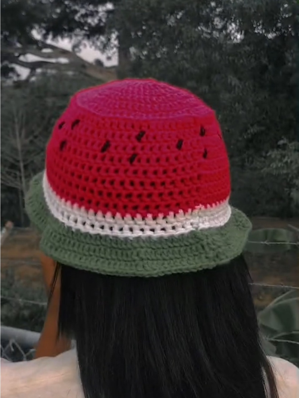 Handmade Watermelon Crochet Bucket Hat - Red, White & Green